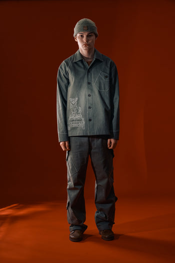 Green IOEDLE diagonal landscape shirt featuring a vibrant, nature-inspired print on soft fabric.