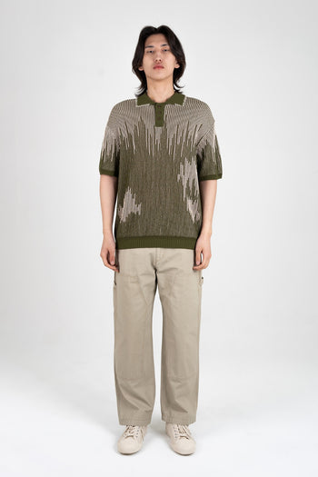 IOEDLE Meteor Shower Knit Khaki shirt, casual men's shirt with a textured knit fabric, in a stylish khaki color.
