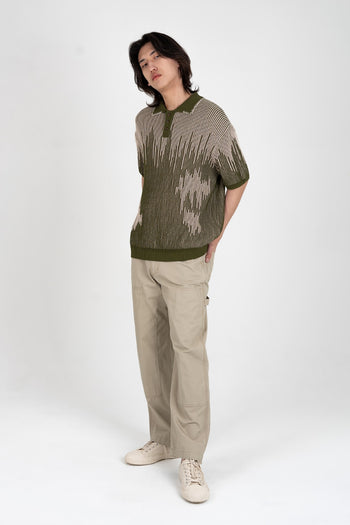 IOEDLE Meteor Shower Knit Khaki shirt, casual men's shirt in soft khaki fabric, featuring a textured knit design.