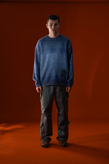Navy House of Cars sweater by IOEDLE, featuring a cozy knit design with car-themed graphics on the front.