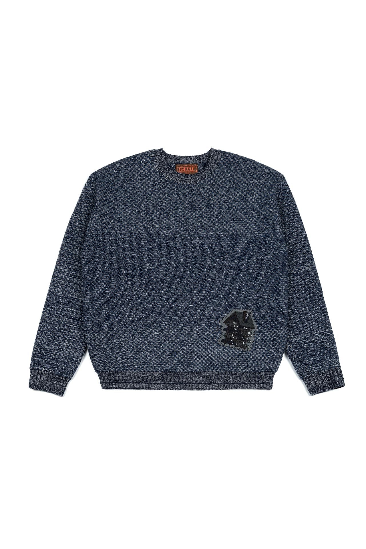 Navy House of Cars sweater by IOEDLE, featuring a casual knit design with car-themed graphics on the front.