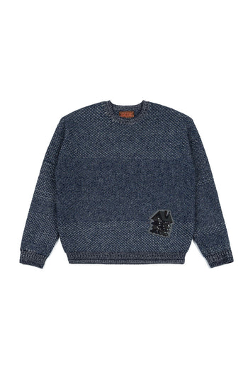 Navy House of Cars sweater by IOEDLE, featuring a casual knit design with car-themed graphics on the front.