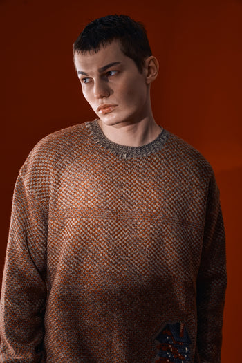 Red and brown IOEDLE House of Cars sweater, cozy knit with car-themed design, casual fashion for men or women.