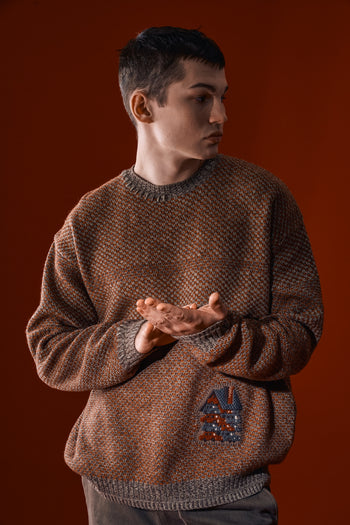 Red and brown House of Cars sweater by IOEDLE, featuring a cozy knit design and a casual fit.