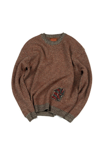 Red and brown House of Cars sweater by IOEDLE, featuring a cozy knit design and car-themed pattern.