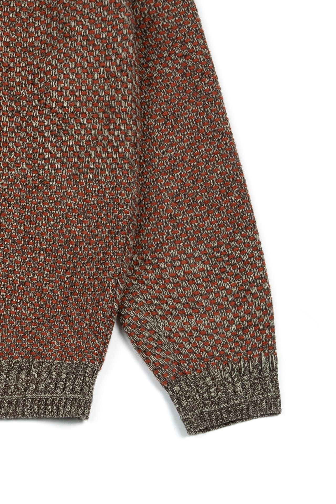 Red and brown IOEDLE House of Cars sweater, cozy knit with car-themed design, stylish casual wear for men.