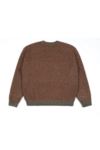 Red and brown IOEDLE House of Cars sweater, cozy knit with car-themed design, casual style, front view.