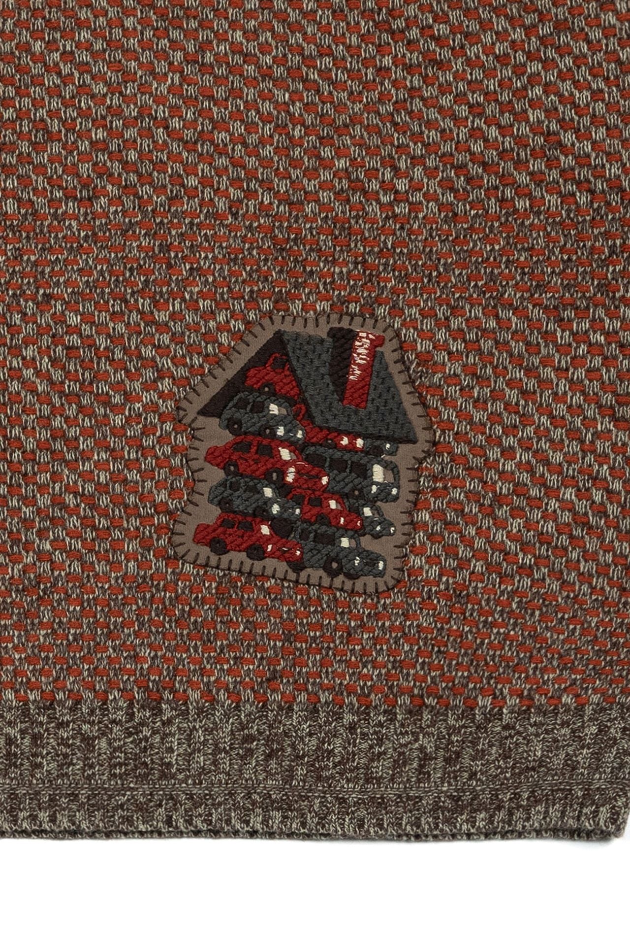 Red and brown House of Cars sweater by IOEDLE, featuring a cozy knit fabric with a stylish automotive-themed design.