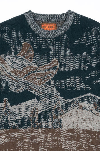 Navy sweatshirt by IOEDLE featuring a lighthouse at night design, soft knit fabric, and comfortable fit.