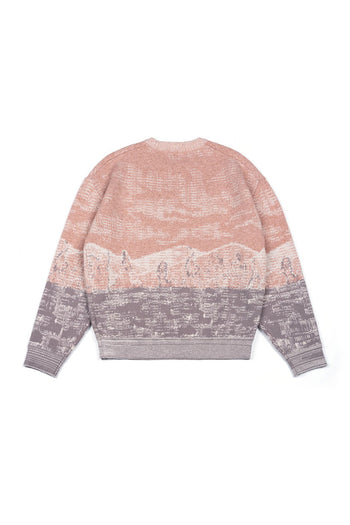 Pink IOEDLE Lighthouse at Night sweatshirt featuring a detailed lighthouse illustration on soft fabric.