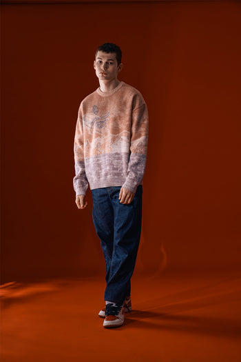 Pink Lighthouse at Night sweatshirt by IOEDLE featuring a detailed lighthouse illustration on soft fabric.
