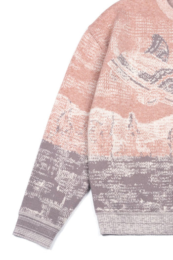 Pink Lighthouse at Night sweatshirt by IOEDLE featuring a detailed lighthouse scene on the front.