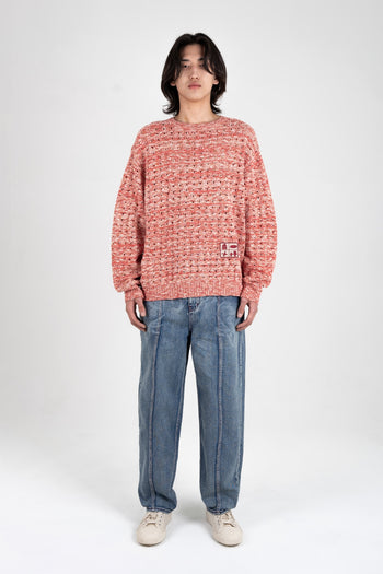 Red mesh knit sweatshirt by IOEDLE featuring a casual fit and stylish design, perfect for comfortable everyday wear.