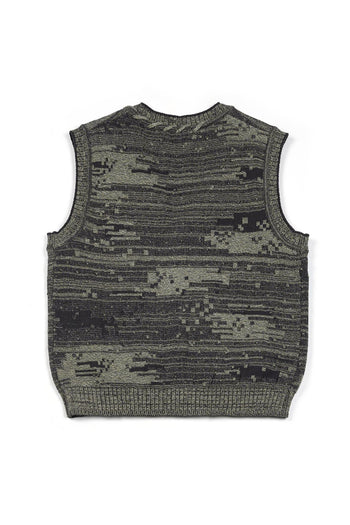 Green Mosaic City Knit Vest Cardigan by IOEDLE, a stylish sleeveless top with a textured knit pattern.
