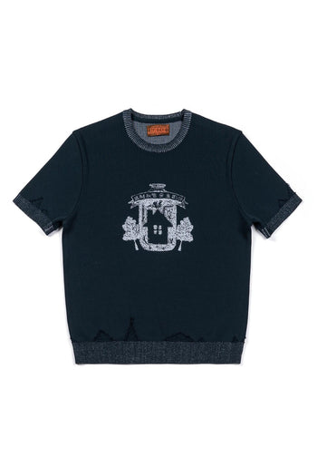 Navy Practical Utopia knitted top by IOEDLE, featuring a cozy, textured knit design and a comfortable fit.