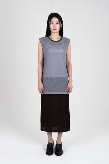 Sky blue Berry Entwined Mesh Vest by IOEDLE, stylish sleeveless top with intricate mesh design, perfect for casual and trendy outfits.