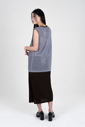 Sky blue IOEDLE Berry Entwined Mesh Vest, a stylish tops piece with intricate mesh design and vibrant color.