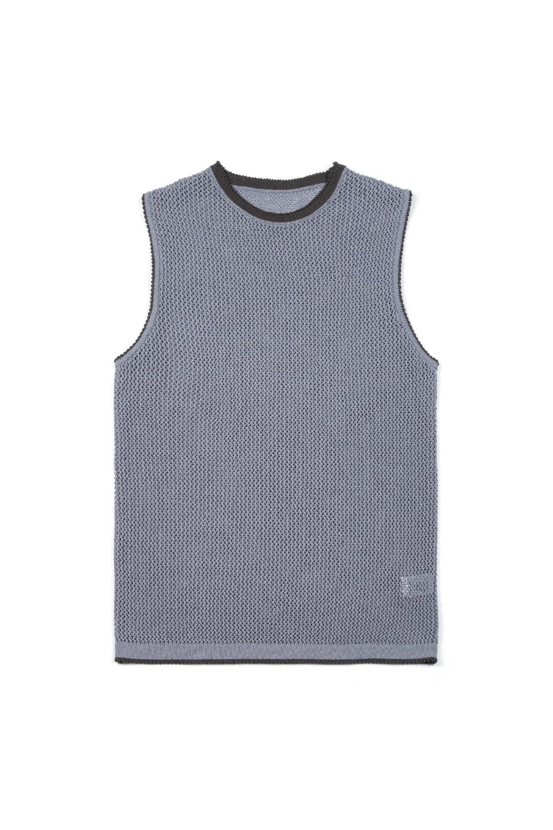 Sky blue Berry Entwined Mesh Vest by IOEDLE, a stylish top featuring a woven mesh design and vibrant color.