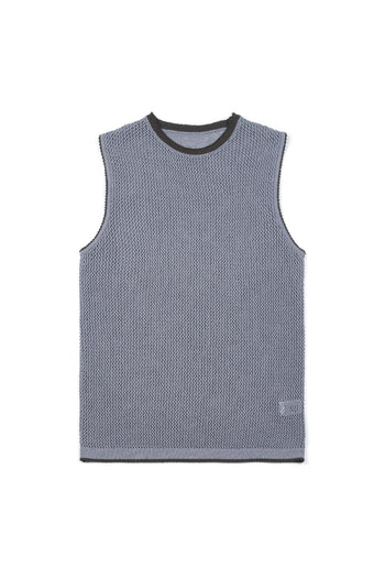 Sky blue Berry Entwined Mesh Vest by IOEDLE, a stylish top featuring a woven mesh design and vibrant color.