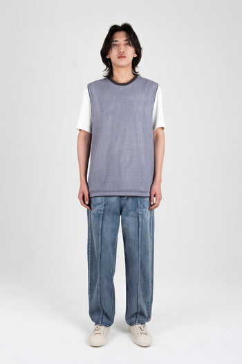 Sky blue Berry Entwined Mesh Vest by IOEDLE, showcasing a stylish, lightweight mesh top with entwined berry design.