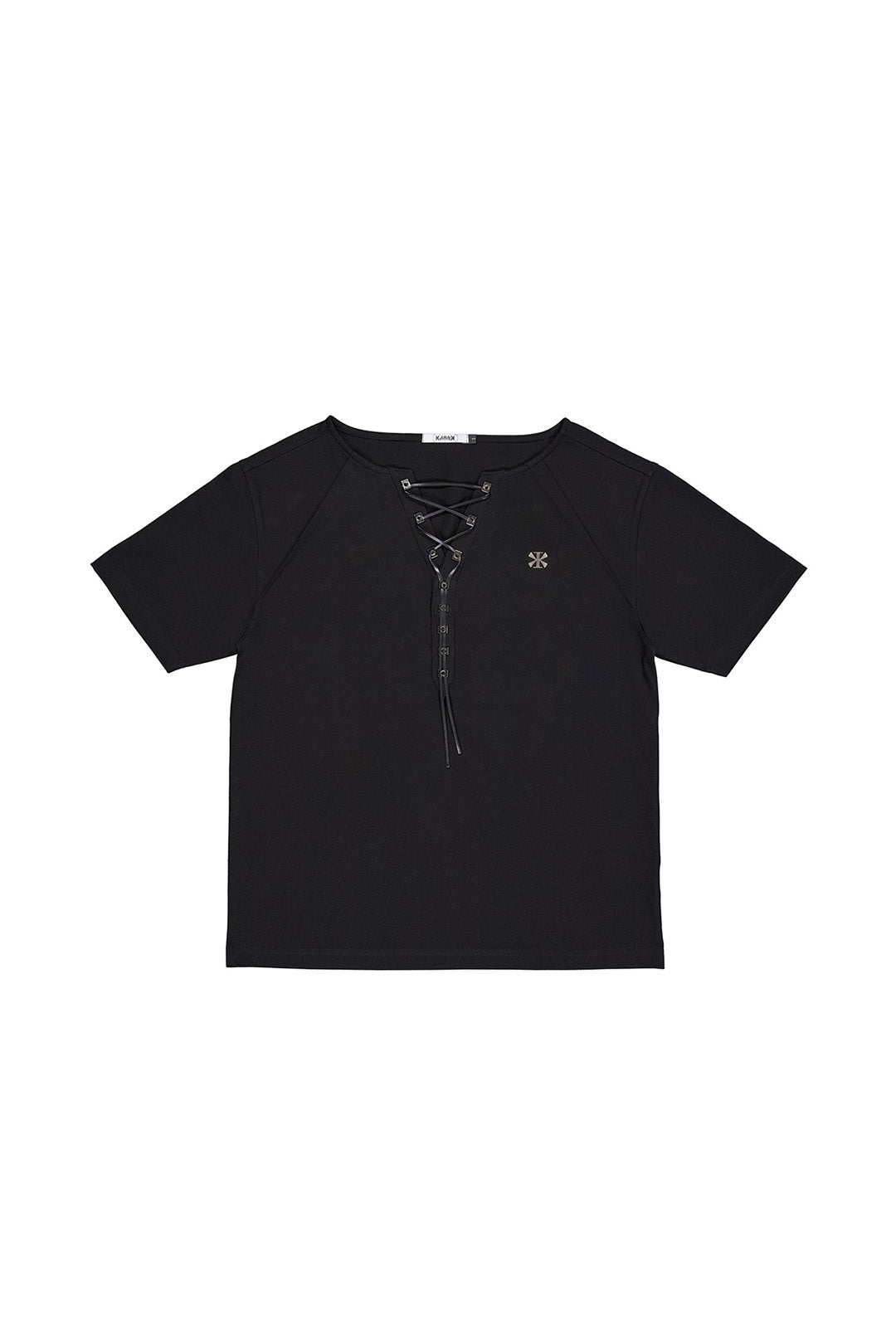 Black KIMMICK Bestowed Chivalry Pique Short Sleeve Top with classic design and textured fabric.