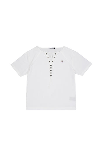 KIMMICK Bestowed Chivalry Pique off-white half sleeve top, stylish and casual, featuring textured pique fabric and a modern fit.