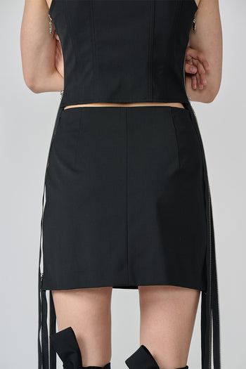 Black wool mini skirt from Lunecave, stylish bottoms with a fitted design, perfect for casual and trendy outfits.