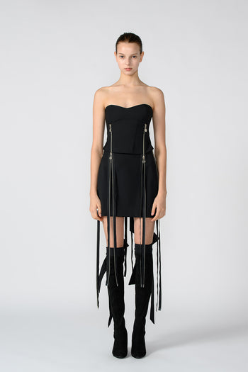 Black Wool Bustier top by Lunecave, shown on a mannequin, featuring a fitted design with a scoop neckline and sleeveless style.
