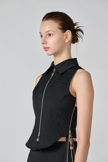 Black wool vest by Lunecave, a stylish tops piece with a fitted design and textured fabric for a cozy, versatile look.