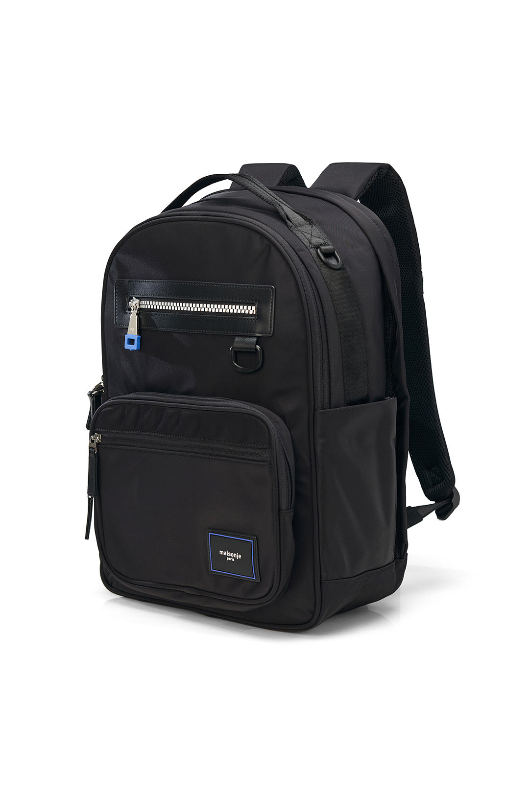 Black MAISONJE Everyday Backpack bag shown on a white background, featuring a sleek, minimalist design and adjustable straps.