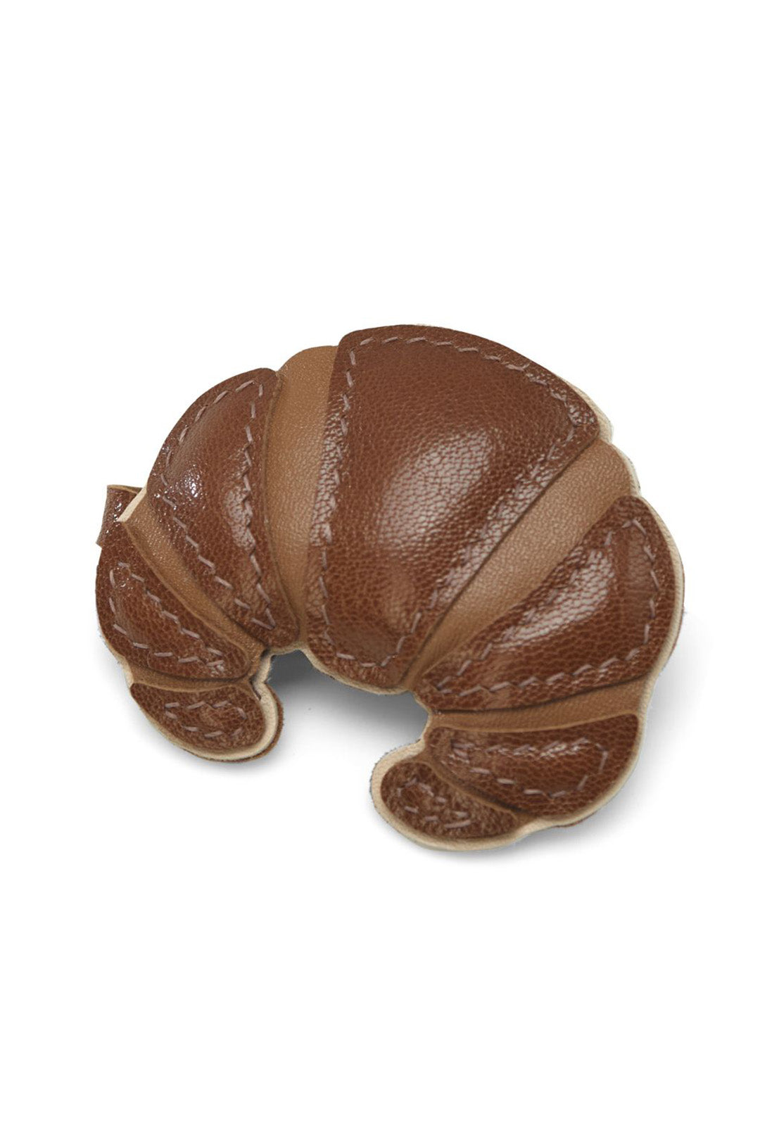 Brown MAISONJE Croissant Bag Charm with gold accents, designed for stylish handbag accessories.
