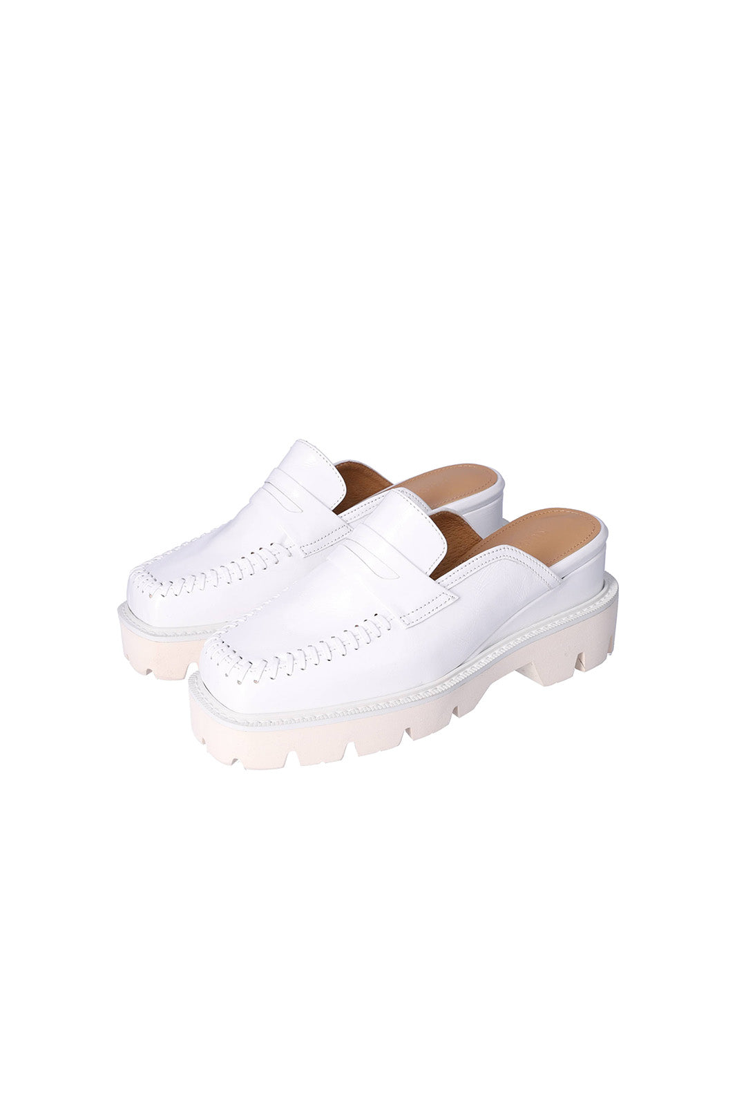 Nuosmiq Puka Platform White Bloafers featuring a sleek white design and comfortable slip-on style.