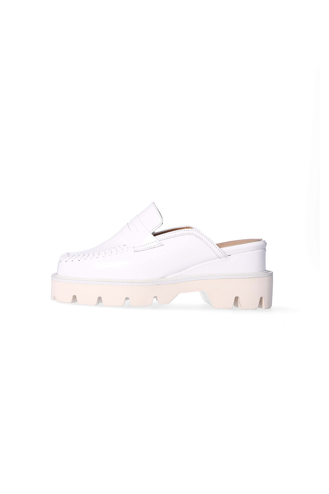 Nuosmiq Puka Platform White Bloafers with thick sole and sleek design, showcasing stylish white footwear for casual wear.