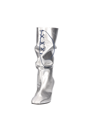 Nuosmiq Lavi Slouch Boots in silver with a relaxed, slouchy design and rounded toe, stylish ankle boots for casual wear.