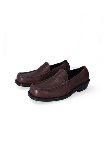 Nuosmiq Godri Colp Brown loafers shown in close-up, featuring smooth leather and classic slip-on design.