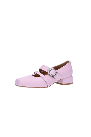 Nuosmiq Aku Mary-Jane Loafers in pink with rounded toe and strap, stylish slip-on footwear for casual or dressy outfits.