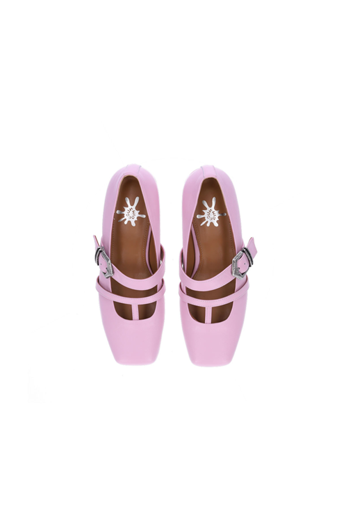 Nuosmiq Aku Mary-Jane Loafers in pink with rounded toe and strap, stylish slip-on footwear for casual or dressy outfits.