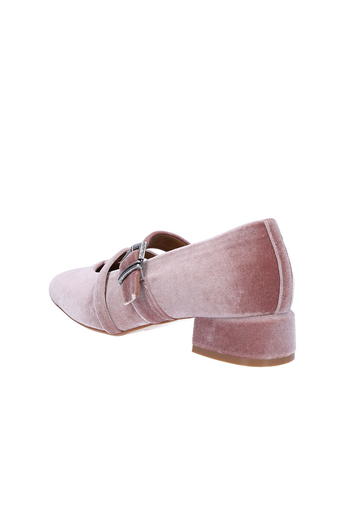 Nuosmiq Aku Mary-Jane loafers in pink velvet with rounded toe and strap, stylish and comfortable footwear for women.