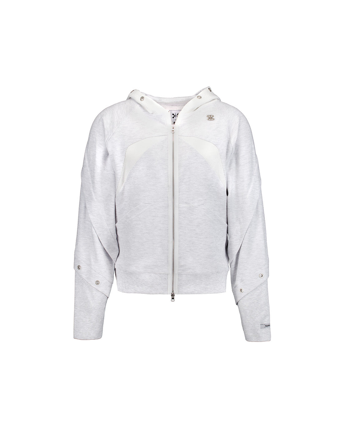 KIMMICK Bound Waffle Reversed Raglan Hood Zip-Up Hoodie in melange white, featuring a cozy waffle pattern and casual style.