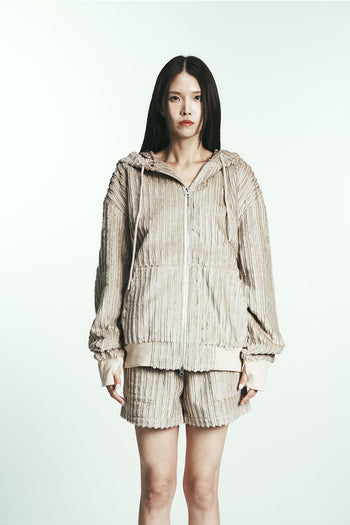 Navy cotton stripe fur shorts by Phenomenon Seeper, featuring a relaxed fit and cozy fur trim, casual bottoms for stylish comfort.