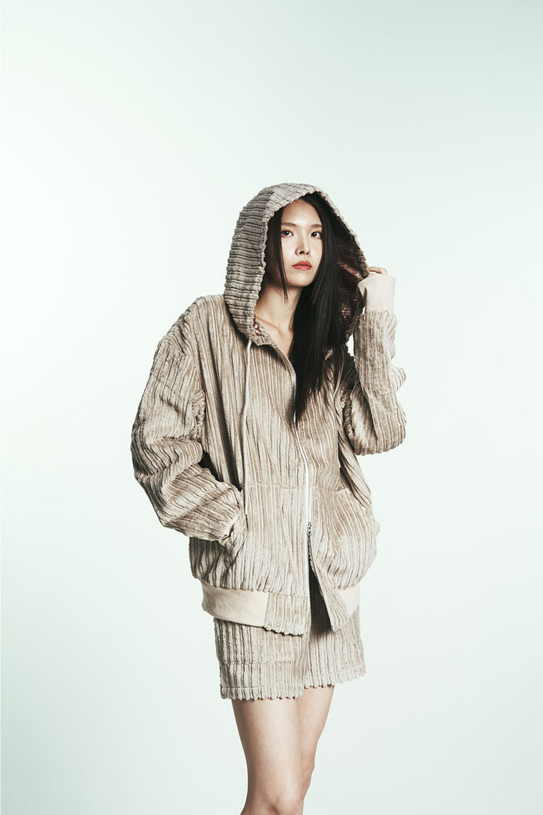 Navy cotton stripe fur short by Phenomenon Seeper, casual bottoms with soft fur lining and adjustable fit.