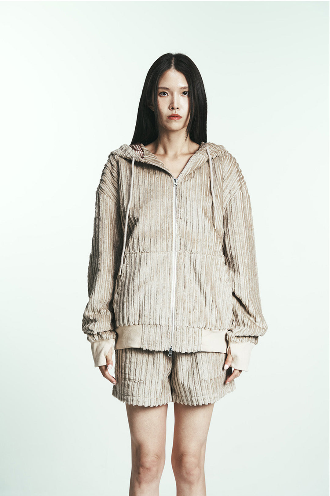 Navy cotton stripe fur hoodie jumper by Phenomenon Seeper, featuring a cozy fur-lined hood and comfortable fit.