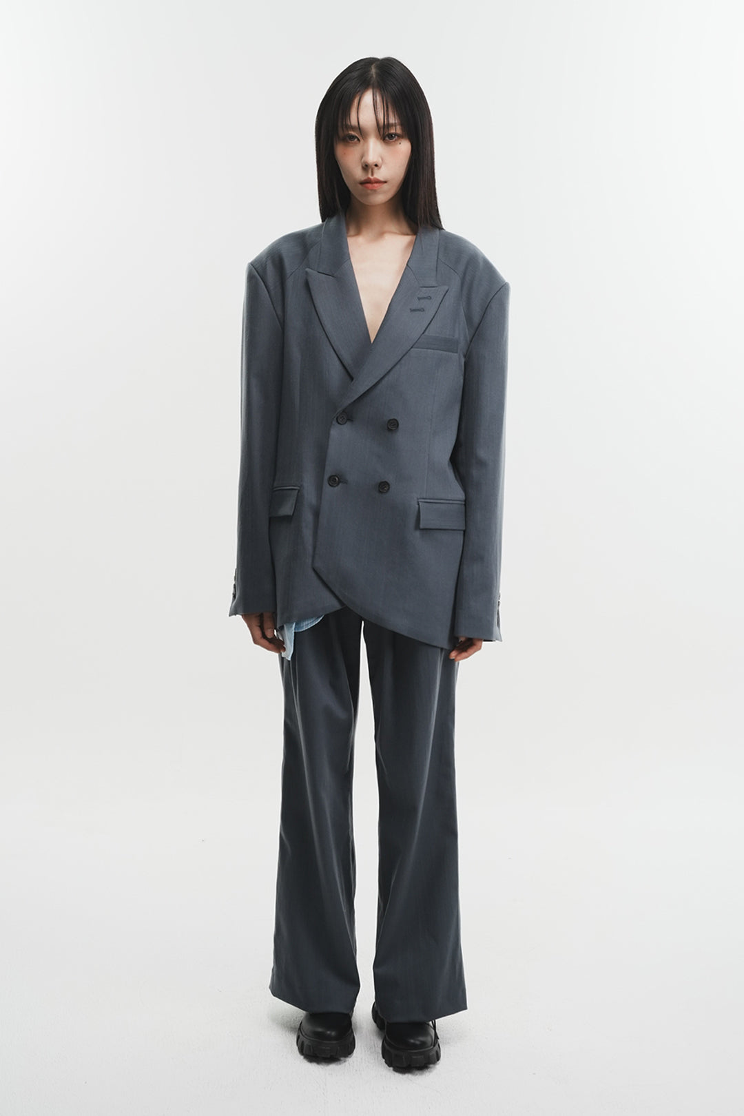 Grey Phenomenon Seeper Shirts Pocket Double Jacket with front pockets, displayed on a hanger.