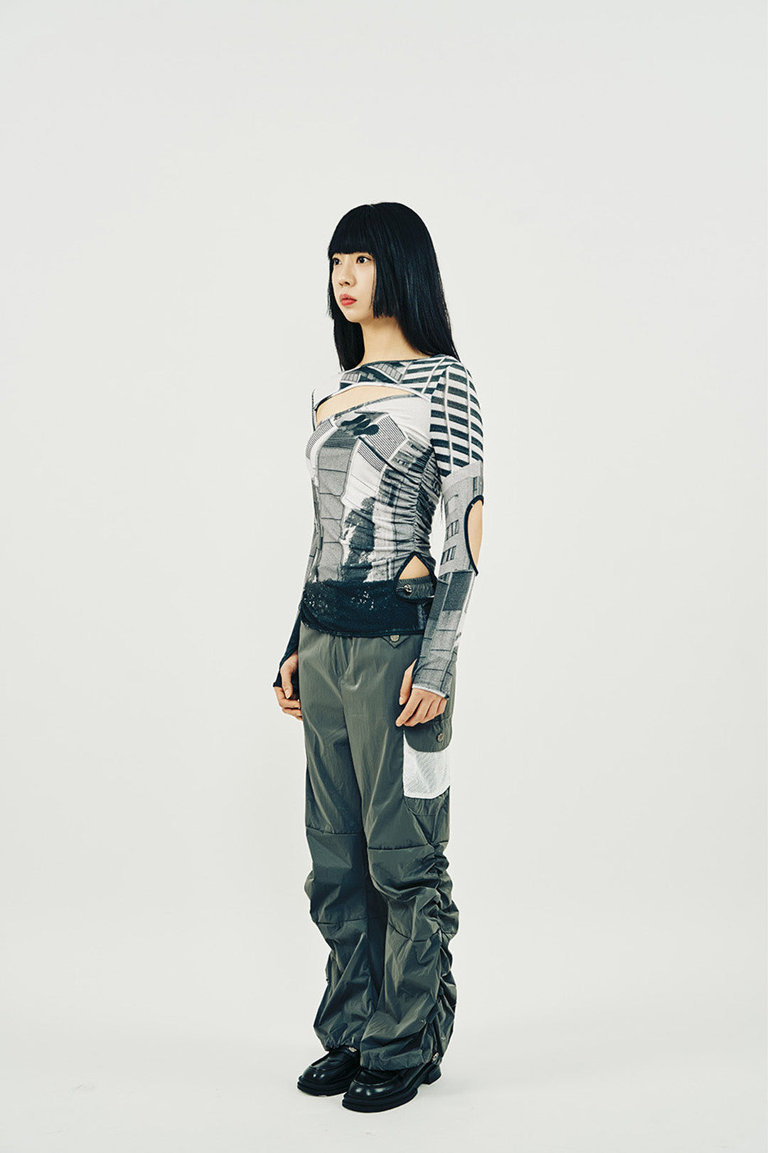 Phenomenon Seeper Hole Shirring T-Shirt Tokyo, casual shirt with unique cut-out details and multi-color design.