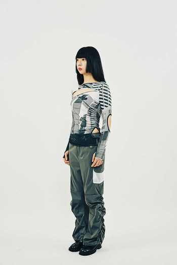Phenomenon Seeper Hole Shirring T-Shirt Tokyo, casual shirt with unique cut-out details and multi-color design.