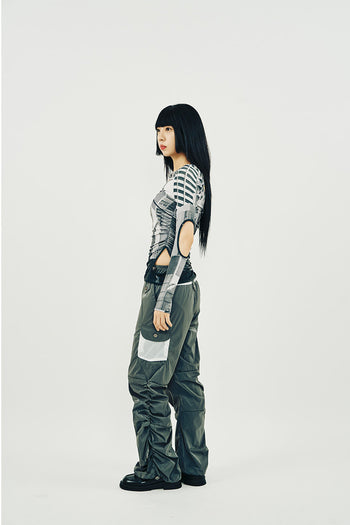 Phenomenon Seeper Hole Shirring T-Shirt Tokyo, casual shirt with unique hole details, multi-color design, one size fits most.