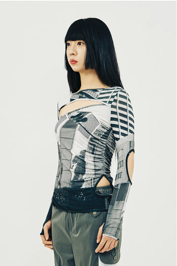 Phenomenon Seeper Hole Shirring T-Shirt Tokyo, a stylish casual shirt with unique hole detail and shirring design.
