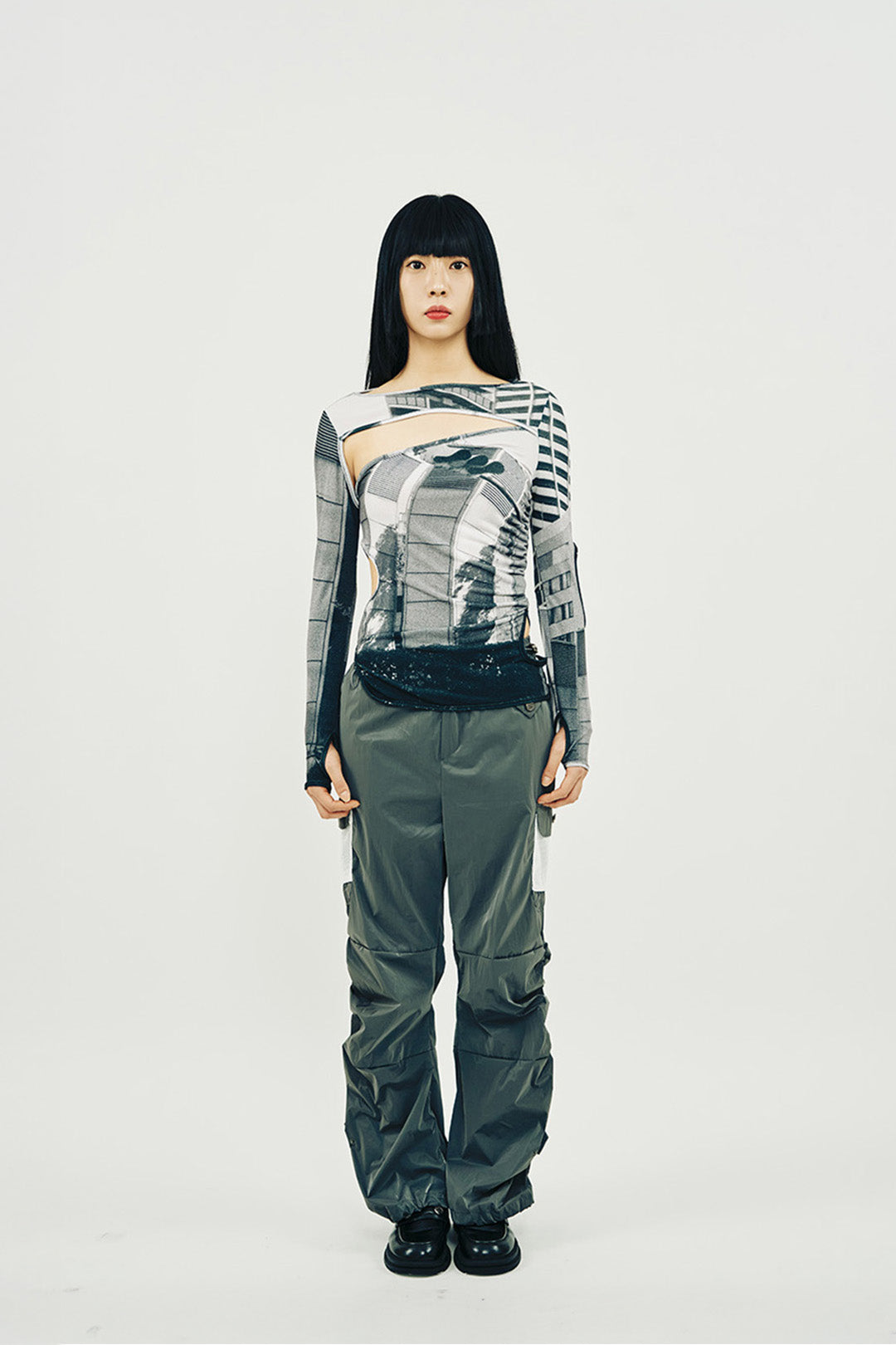 Multi-color Hole Shirring T-Shirt by Phenomenon Seeper featuring distressed design and casual fit, Tokyo-inspired style.