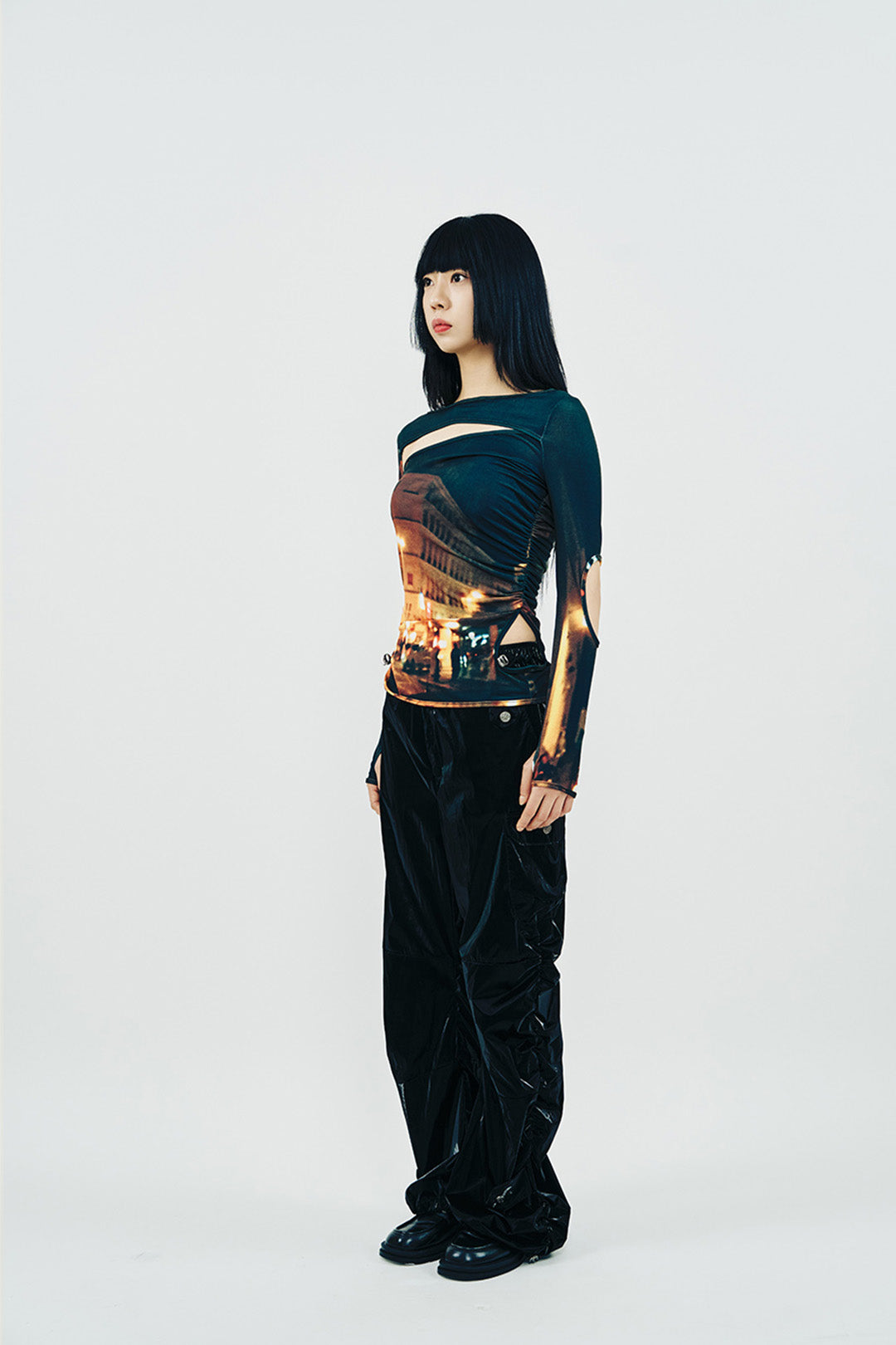 Hole Shirring T-Shirt Paris