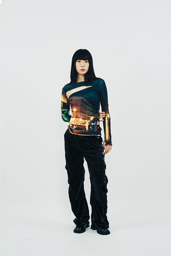 Navy Hole Shirring T-Shirt by Phenomenon Seeper, featuring unique shirring details and a casual fit for stylish comfort.